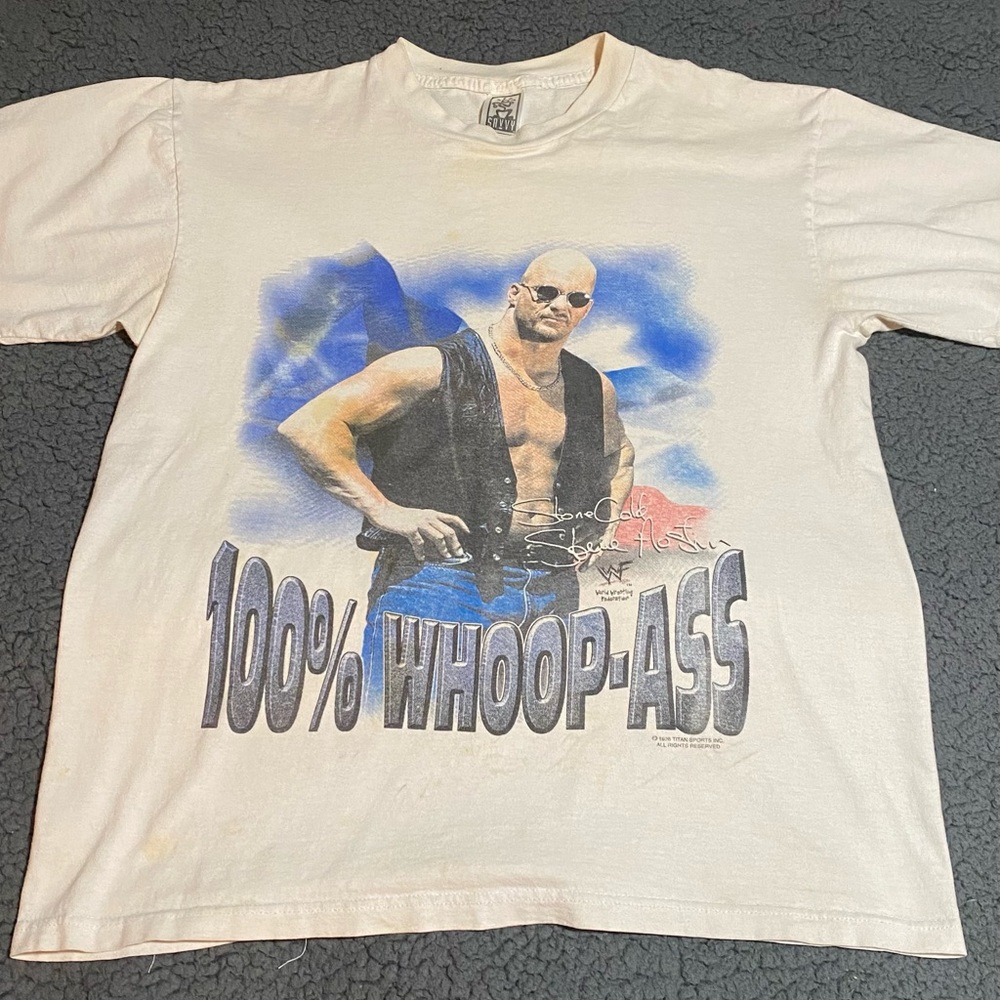 Vintage 1998 WWE Stone Cold Steve Austin White T Shirt Sz L